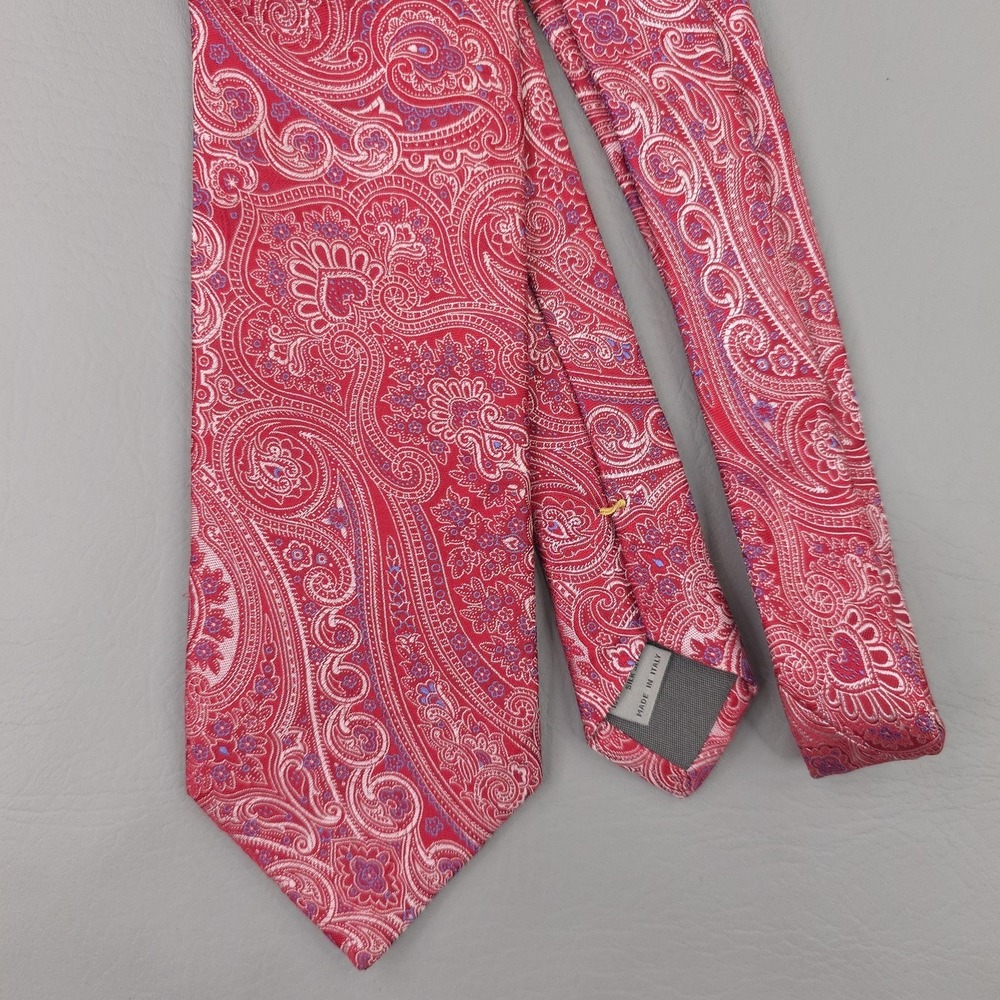 Canali Tie Mens One Size Red Silk Paisley Woven Made Italy Necktie Classic 60"